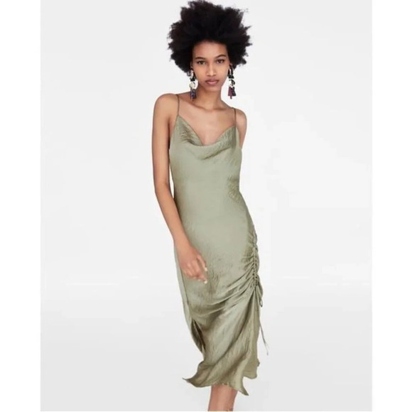 Zara NEW Sleeveless Slip Dress Pistachio Green Midi Length Size XS - Picture 1 of 8